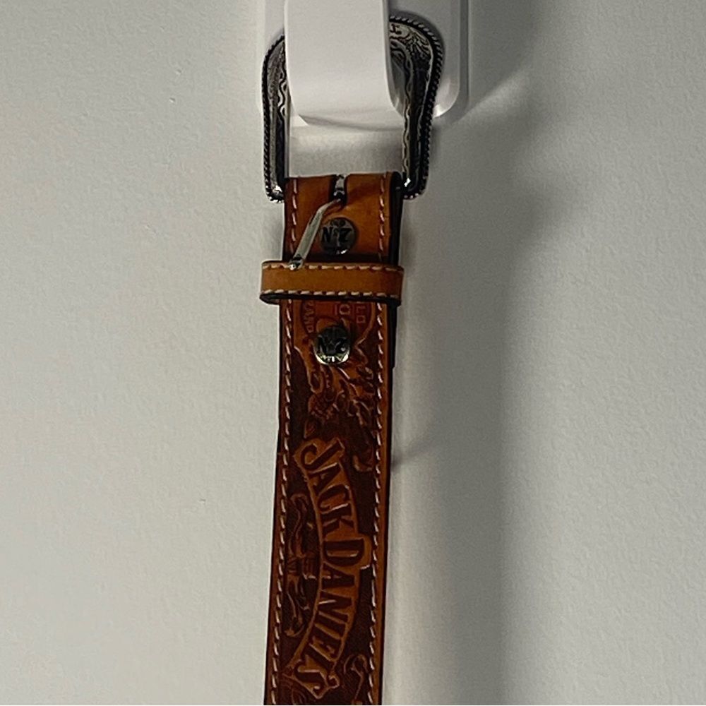 Jack Daniels Brown Leather Belt with Silver Accents - Picture 2 of 6